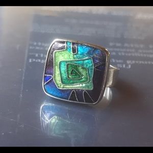 Fine art ring. Enamel and sterling. Signed